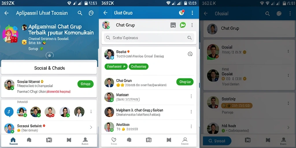 Antarmuka pengguna 369ZK untuk chat grup yang interaktif.