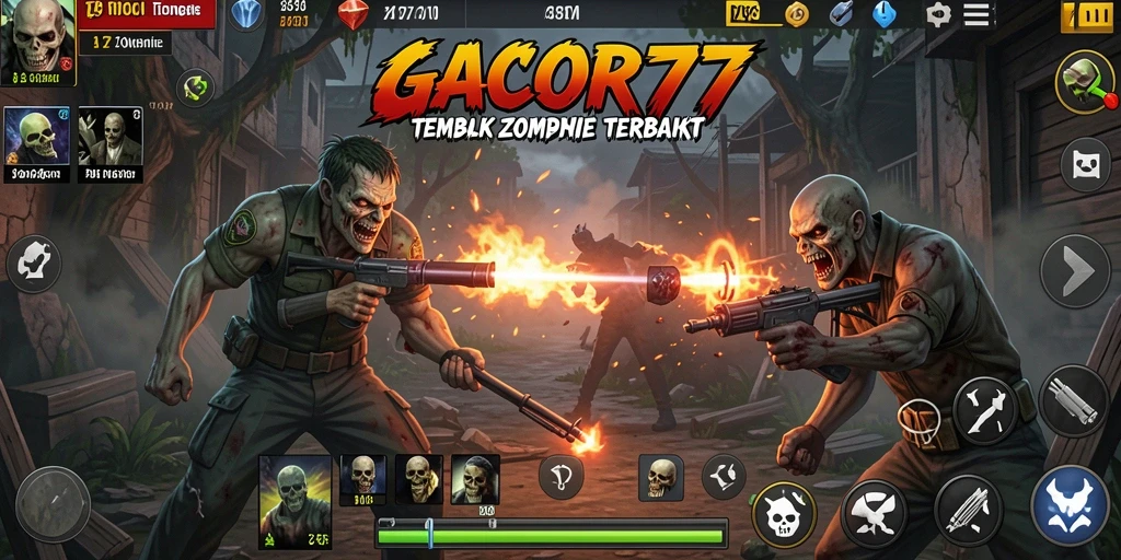 Antarmuka permainan GACOR77 dengan aksi tembak zombie yang mendebarkan.