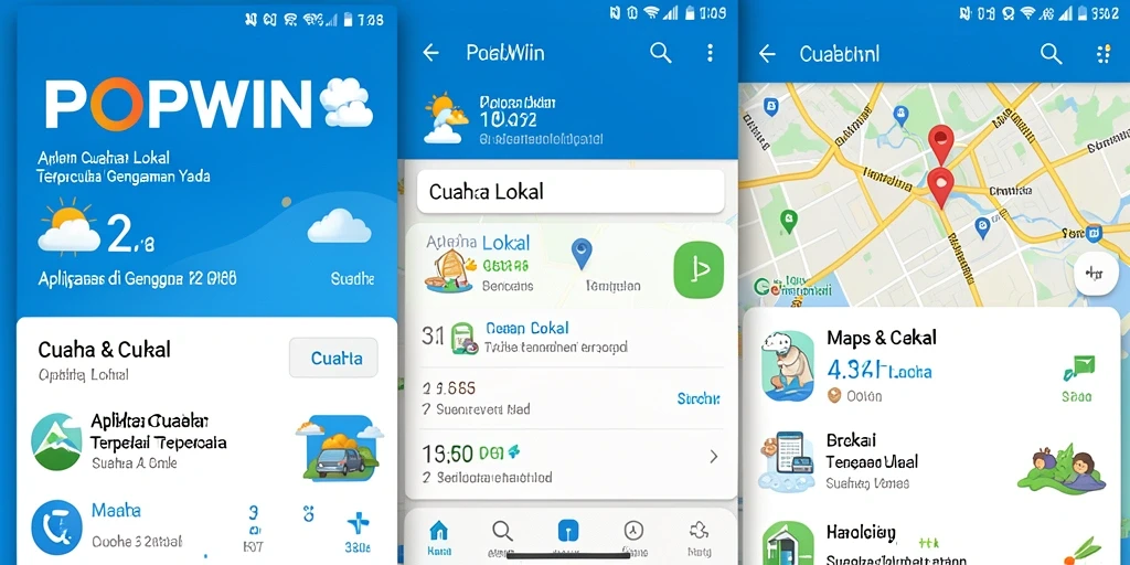 Antarmuka aplikasi POPWIN menampilkan informasi cuaca lokal yang jelas dan ringkas.